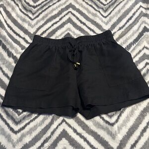 Jade by Melody Tam Black High-Waist Drawstring Linen-Blend Shorts